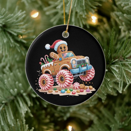 Monster Truck Gingerbread Man Kerst Bakken Keramisch Ornament (Boom)