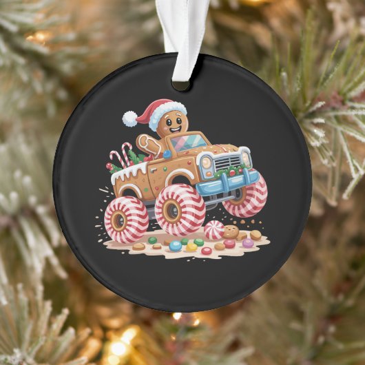 Monster Truck Gingerbread Man Kerst Bakken Ornament (Boom)
