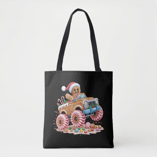 Monster Truck Gingerbread Man Kerst Bakken Tote Bag (Voorkant)