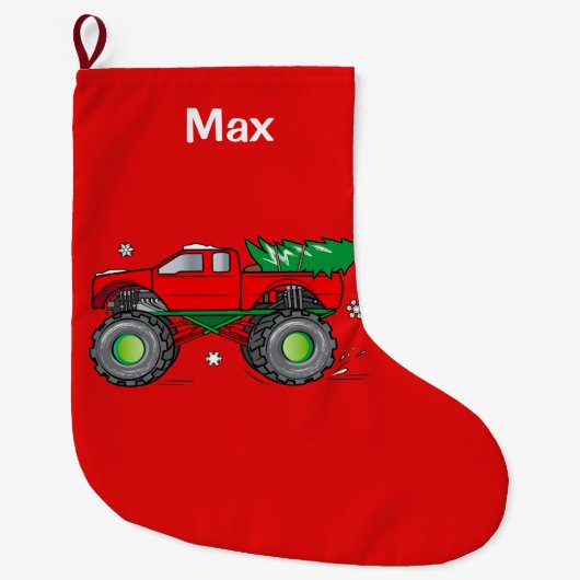 Monster Truck Hauling met kerstboom: Grote Kerstsok (Voorkant)