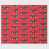 Monster Truck Hauling met kerstboom in de sneeuw Cadeaupapier (Vlak)