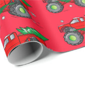 Monster Truck Hauling met kerstboom in de sneeuw Cadeaupapier (Rol Hoek)