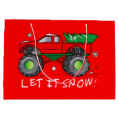 Monster Truck Hauling met kerstboom in de sneeuw Groot Cadeauzakje (Achterkant)