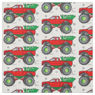 Monster Truck Hauling met kerstboom in de sneeuw Stof