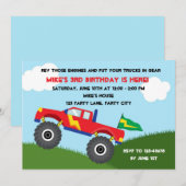 Monster Truck Invitation - Boys Birthday Kaart (Voorkant / Achterkant)