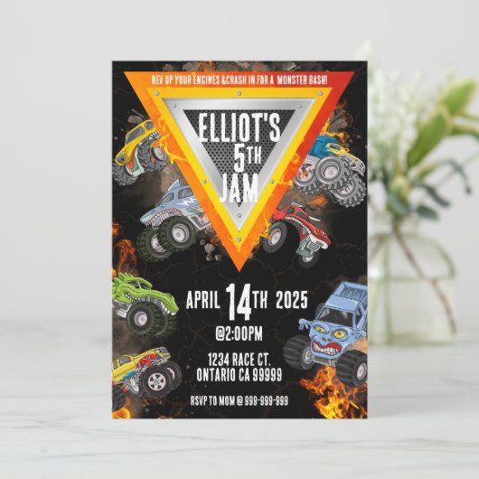 Monster Truck Invitation Kaart (Staand voorkant)