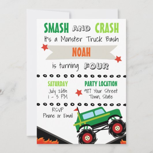 Monster Truck Invitation Kaart (Voorkant)