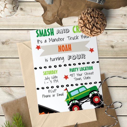 Monster Truck Invitation Kaart