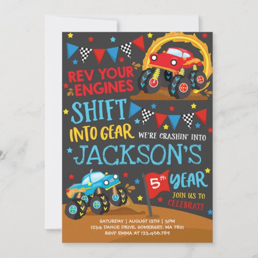 Monster Truck Invitation Monster Truck Birthday Kaart (Voorkant)