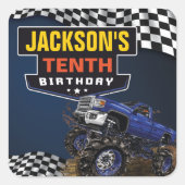 Monster Truck Jam Birthday Party, elke leeftijd Vierkante Sticker (Voorkant)