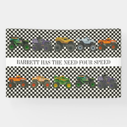 Monster Truck Jam Rally Verjaardag Vinyl Banner (Horizontaal)