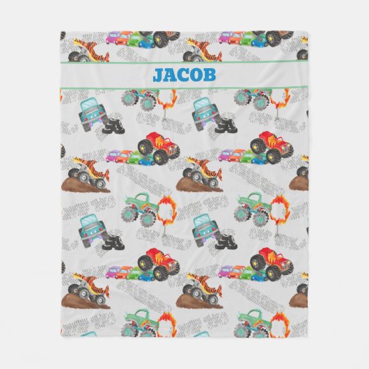 Monster Truck Jam Waterverf Cars Kinder Fleece Deken (Voorkant)