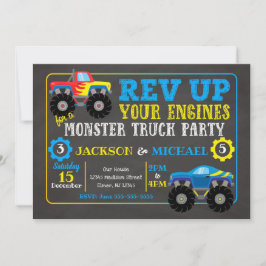 Monster Truck Joint Birthday Invitation Kaart