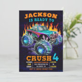 Monster Truck Jongen 4e Verjaardagsfeestje Kaart (Staand voorkant)