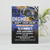 Monster Truck Jongen Blauw Uitnodiging (Staand voorkant)