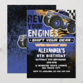 Monster Truck Jongen Blauw Uitnodiging (Voorkant / Achterkant)