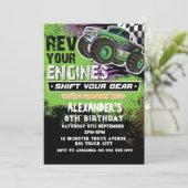 Monster Truck Jongen Groene Uitnodiging (Staand voorkant)