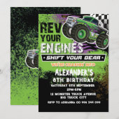 Monster Truck Jongen Groene Uitnodiging (Voorkant / Achterkant)