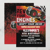 Monster Truck Jongen Rood Uitnodiging (Voorkant / Achterkant)