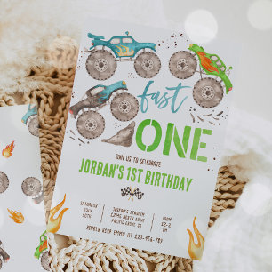 Monster Truck Jongen Snel Een 1e Verjaardagsfeestj Kaart