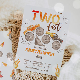 Monster Truck Jongen Twee Snelle 2e Verjaardagsfee Kaart