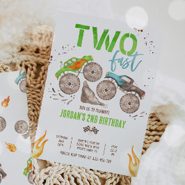 Monster Truck Jongen Twee Snelle 2e Verjaardagsfee Kaart