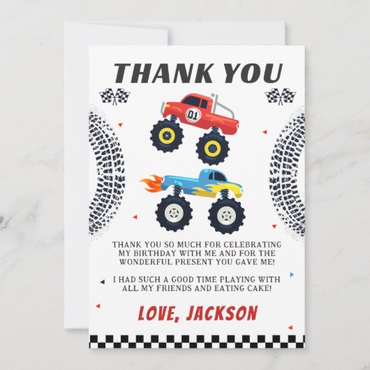 Monster Truck Jongen Verjaardag Dank u Kaart (Voorkant)