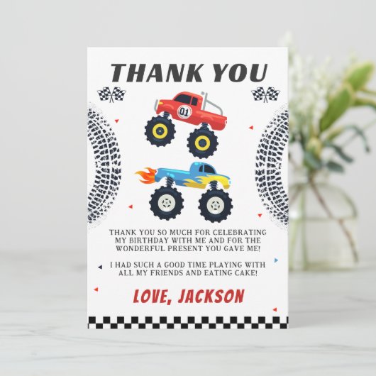 Monster Truck Jongen Verjaardag Dank u Kaart (Staand voorkant)