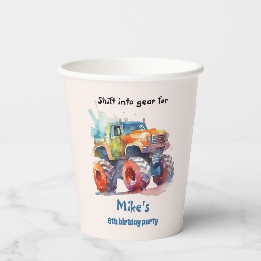 Monster Truck jongen Verjaardag Papieren Bekers (Achterkant)