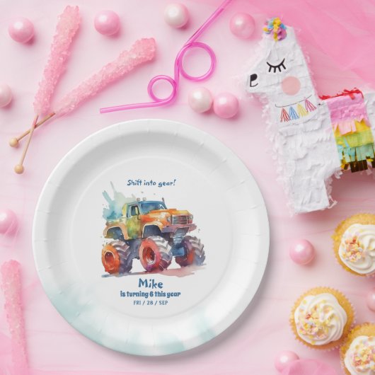 Monster Truck jongen Verjaardag Papieren Bordje (Feest)