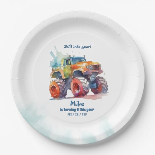 Monster Truck jongen Verjaardag Papieren Bordje (Voorkant)