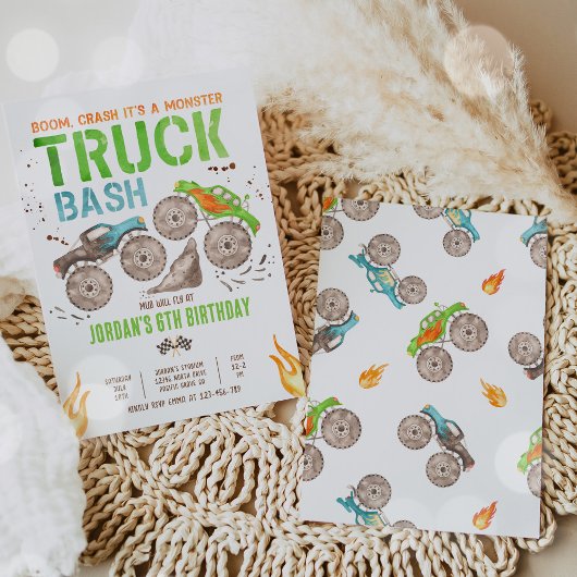 Monster Truck Jongen Verjaardagsfeestje Kaart