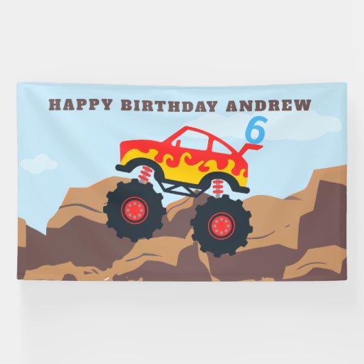 Monster Truck Jongen Verjaardagsfeestje Spandoek (Horizontaal)