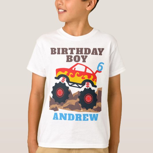 Monster Truck Jongen Verjaardagsfeestje T-shirt (Voorkant)