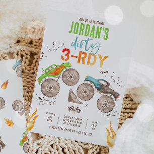 Monster Truck Jongen Vies 3-Rdy 3e Verjaardagsfees Kaart