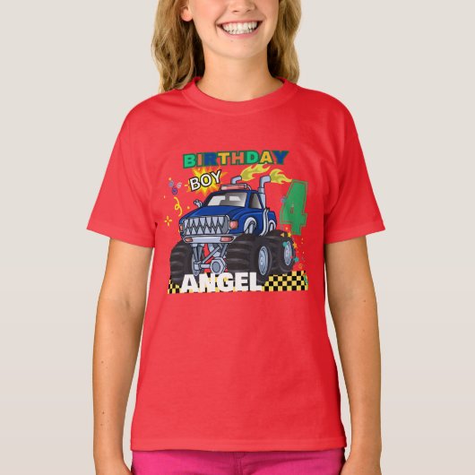 Monster Truck Jongens Custom Verjaardagsfeest T-shirt (Voorkant)