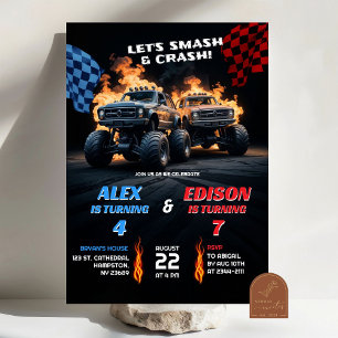 Monster Truck Jongens Gezamenlijke Verjaardag Kaart