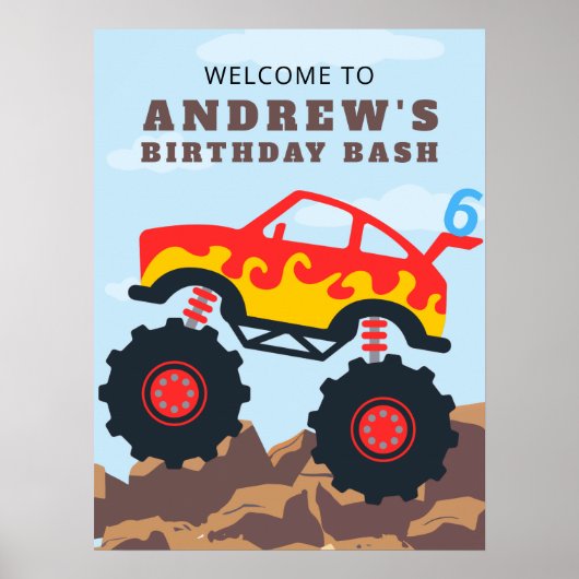 Monster Truck Jongens Verjaardagsfeest Welkomstbor Poster (Voorkant)
