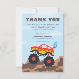 Monster Truck Jongens Verjaardagsfeestje Bedankkaart
