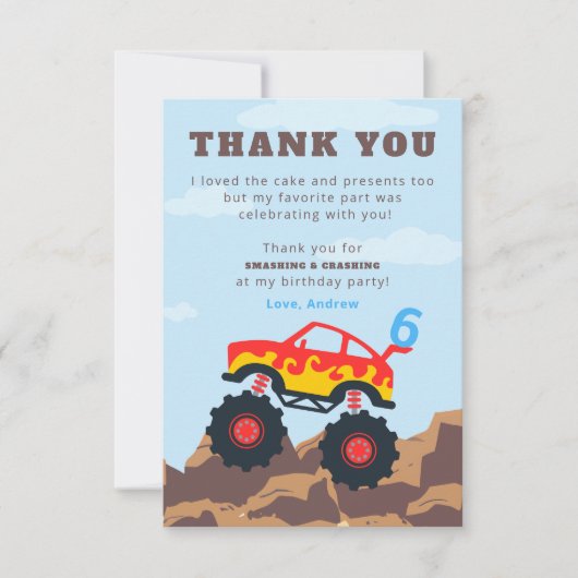 Monster Truck Jongens Verjaardagsfeestje Bedankkaart (Voorkant)