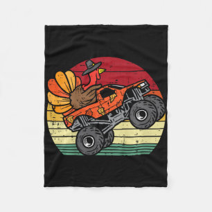 Monster Truck Kalkoen Zonsondergang Retro Thanksgi Fleece Deken