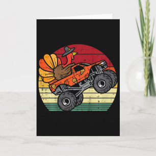 Monster Truck Kalkoen Zonsondergang Retro Thanksgi Kaart