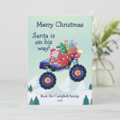 Monster Truck Kerstman Familienaam Feestdagenkaart (Staand voorkant)