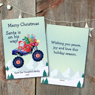 Monster Truck Kerstman Familienaam Feestdagenkaart