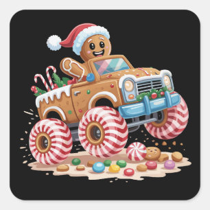 Monster Truck Kerstman Kerst Bakken  Vierkante Sticker