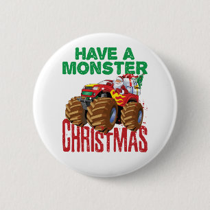 Monster Truck Kerstman Sinterklaas Jongens Peuters Ronde Button 5,7 Cm
