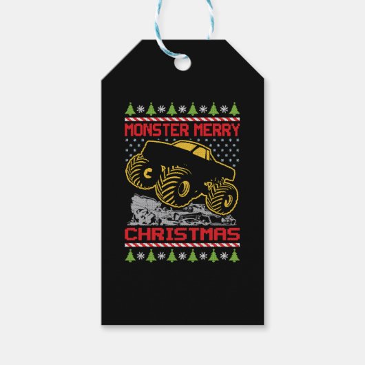 Monster Truck Kerstmis Cadeaulabel (Voorkant)