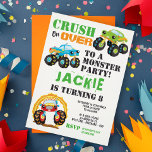 Monster Truck Kids Birthday Party Kaart<br><div class="desc">Monster Truck Kids Birthday Party - Start je motoren en maak je druk op een monstervrachtwagen feest! Het loopt allemaal omhoog met deze geweldige uitnodiging voor zwaar werk. Met stoere monstertrucks op een achtergrond van een krijtbord. Op de achterzijde van de kaart staan de bandenmerken op beton. Gewoon de juiste...</div>