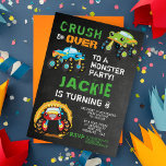 Monster Truck Kids Birthday Party Kaart<br><div class="desc">Monster Truck Kids Verjaardagsfeestje Chalkboard - Start je motoren en verpletter over naar een monstertruck feest! Het loopt allemaal op met deze geweldige heavy duty uitnodiging. Met stoere monstertrucks op een krijtbordachtergrond. De achterkant van de kaart is voorzien van bandensporen op beton. Geen gekke stunts, gewoon de juiste aanraking om...</div>