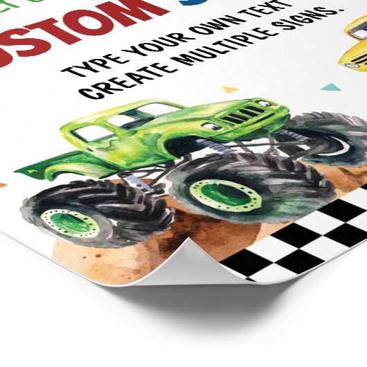 Monster Truck Kids Verjaardag Feest Tafel Teken Poster (Hoek)